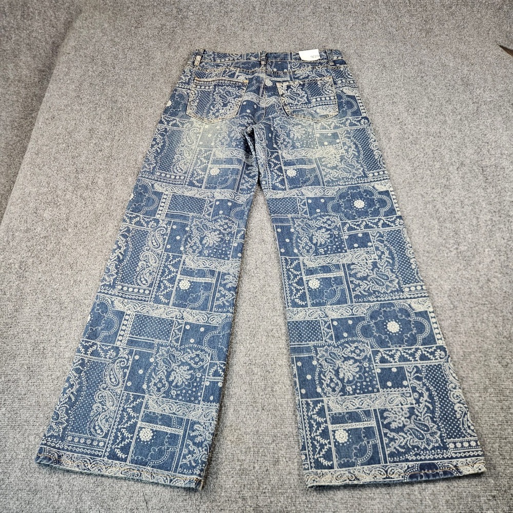 Cali 1850 Bandana Patchwork Wide Leg Jeans Blue White Paisley Print 9/29 NWT - Picture 2 of 14